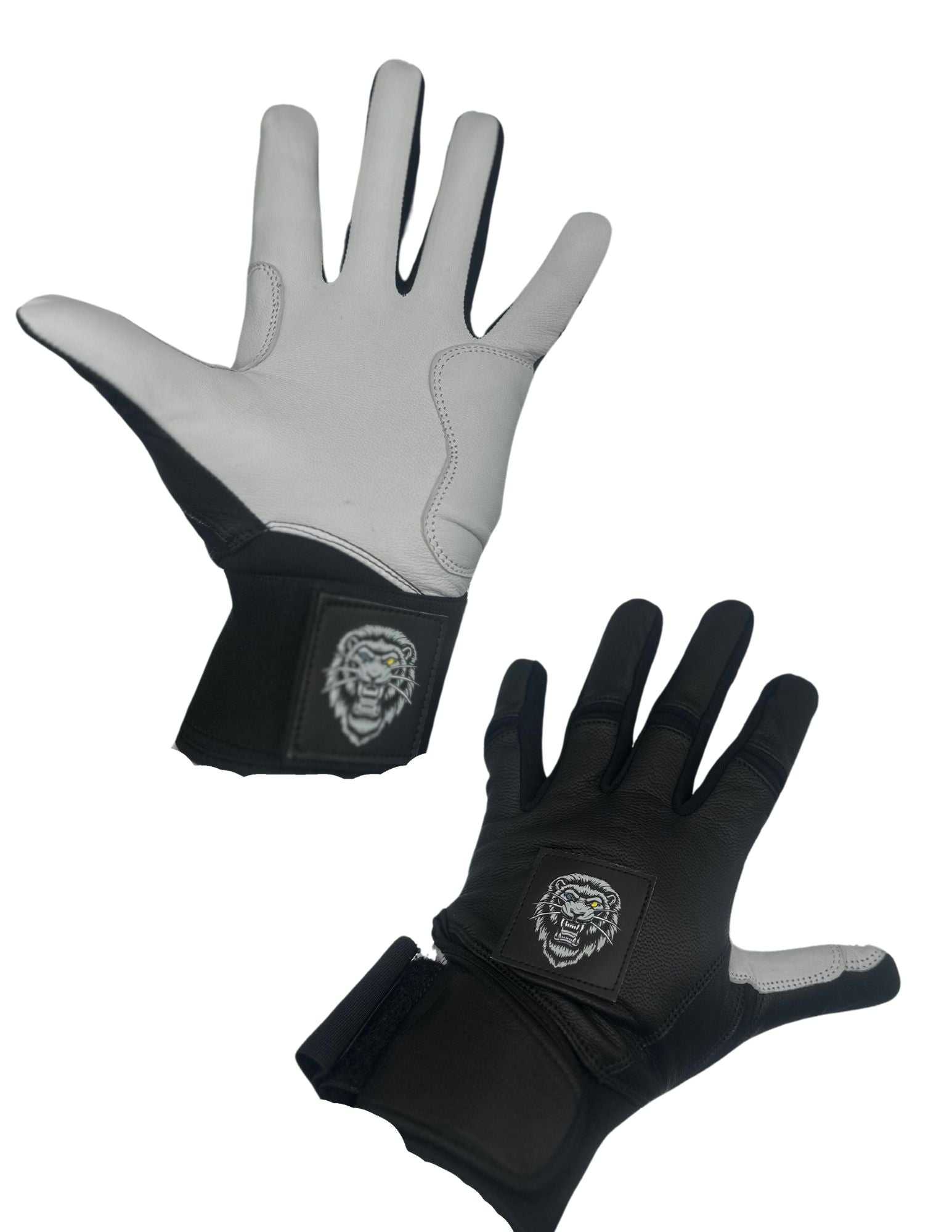Premium white gloves with leather front, neoprene cuff, and enhanced durability for sports performance